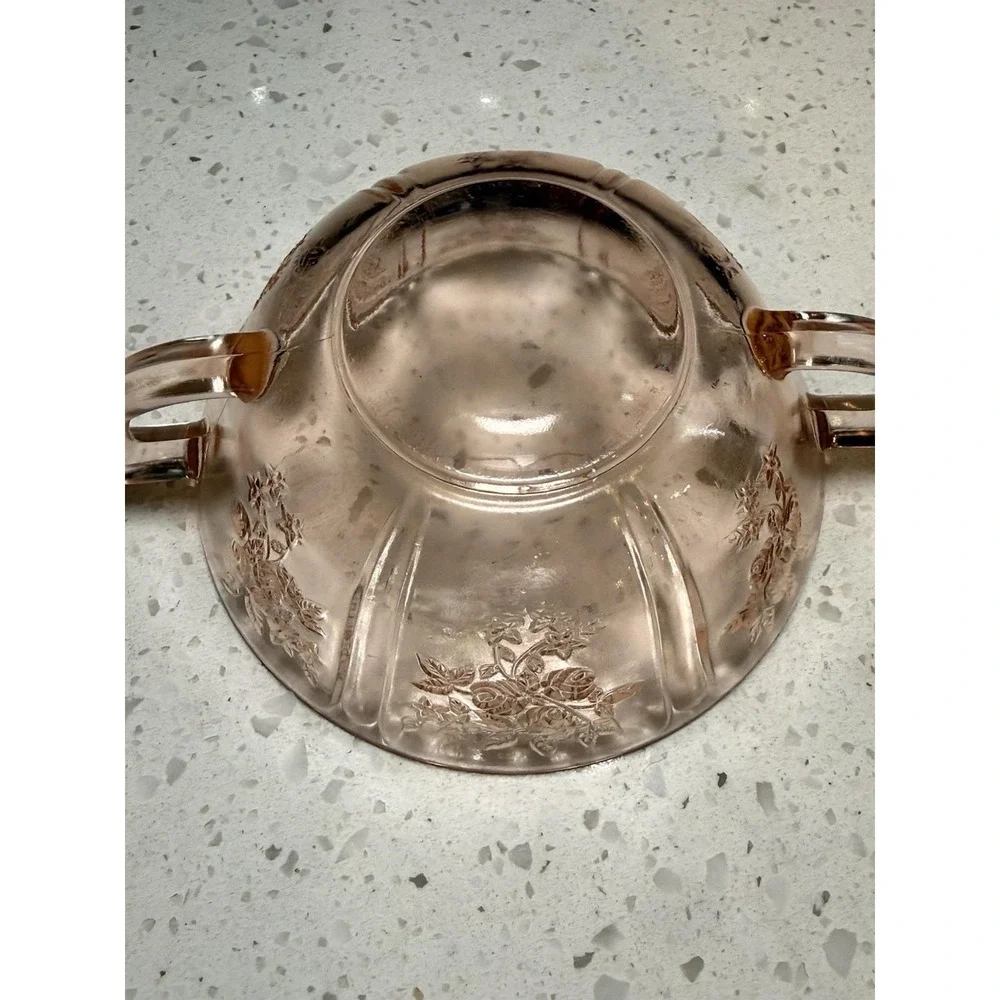 Federal Sharon Cabbage Rose Pink Handled Cream Soup Bowl Depression Glass
